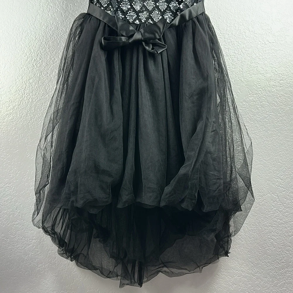 Sunny Fashion Big Girls Hi-Low Shiny Sparkling Sequins Silver Black Dress 14